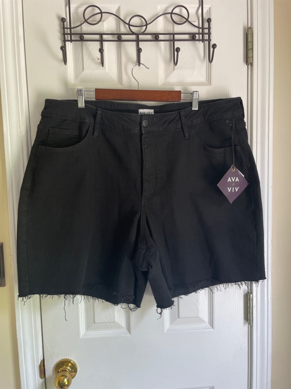 Ava & Viv Black Raw-Hem Boho Western Grunge Denim Shorts